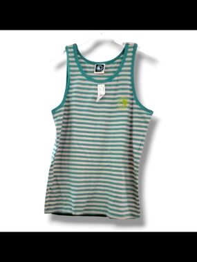 T&C Surf Design Striped Teal & Beige Tank Top